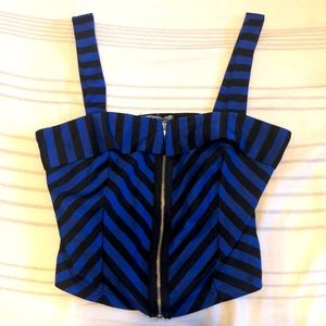 Black and Blue Chevron Zipper front Crop Top Tank
